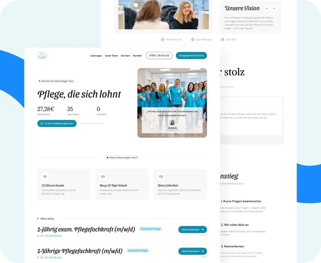 Ausschnitt der Karriereseite von Backnanger Herz