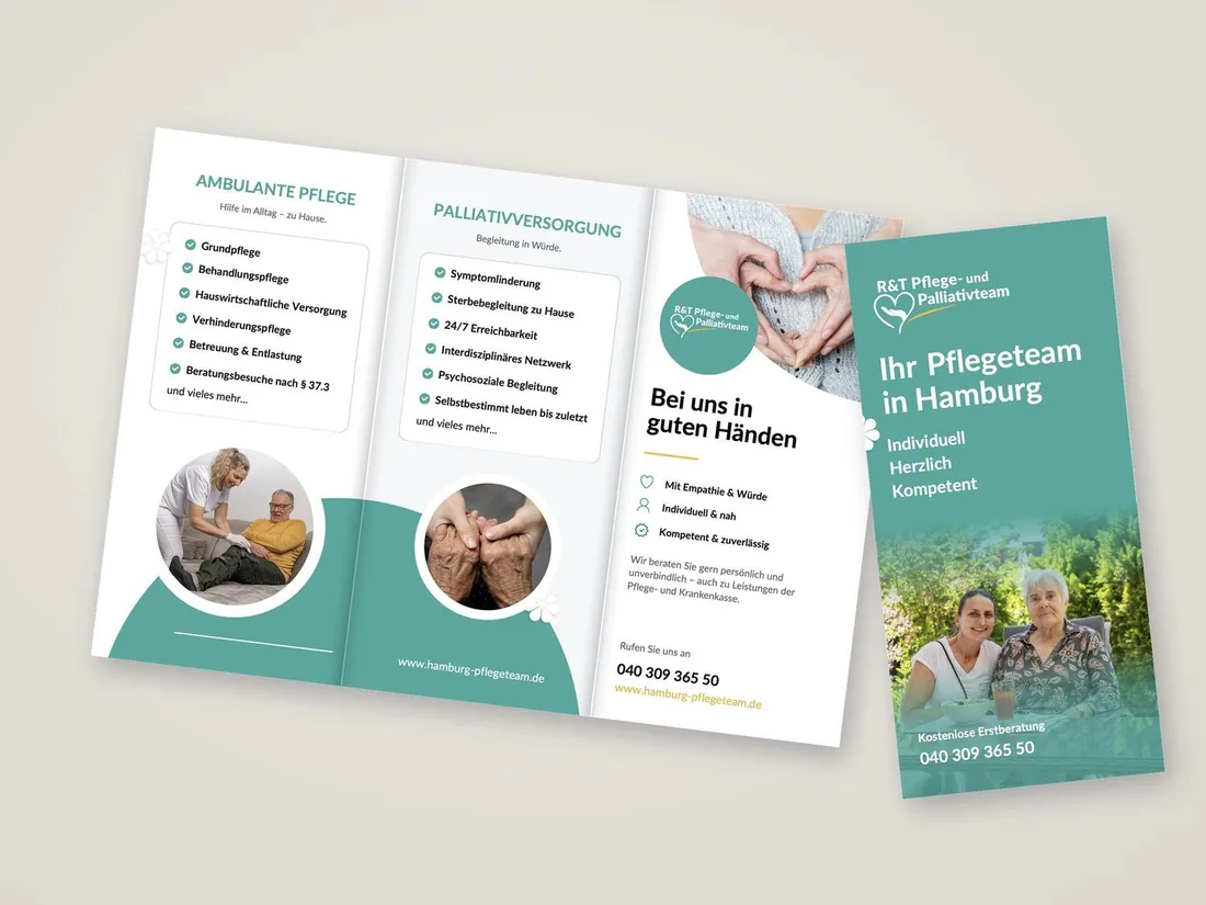 Falzflyer für das R&T Pflege- und Palliativteam